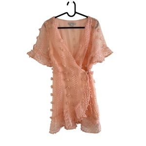 Favlux Fashion boutique style pink wrap Pom-Pom dress S short sleeve